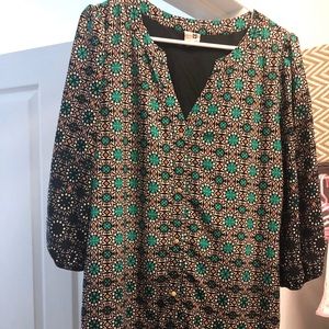 Black and Green Geometric Print Dress